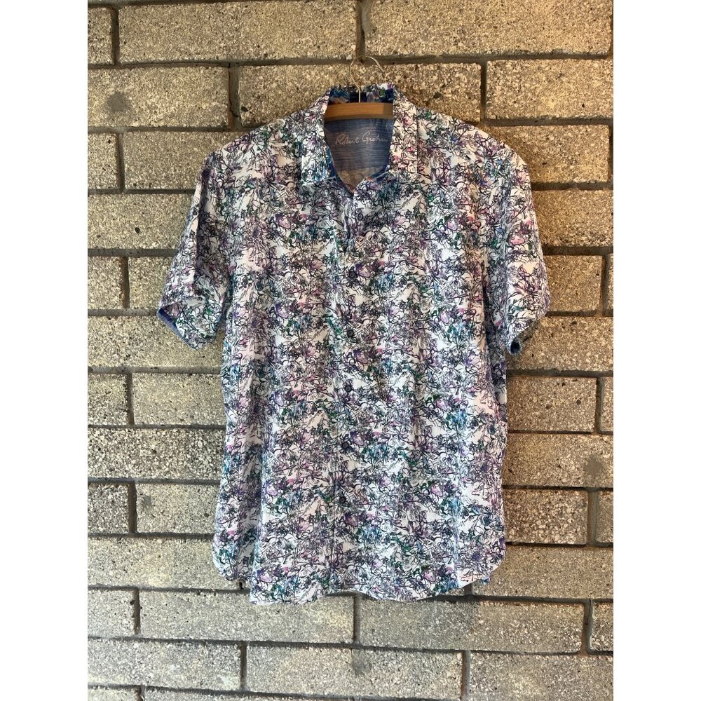Robert Graham Mens 2XL Classic Fit Floral Print Shirt Multicolor Cotton Short Sl